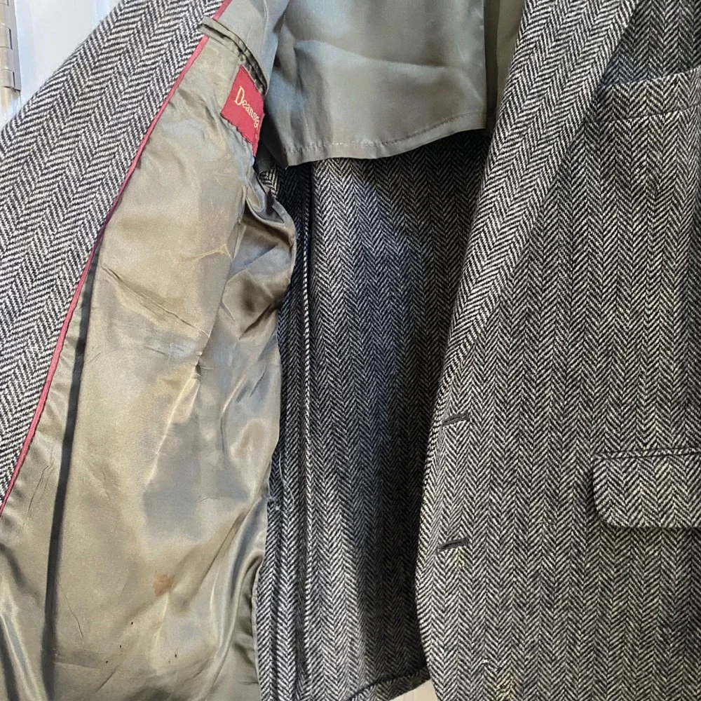 VTG Deansgate Herringbone Wool Blazer Men L/XL Made in USA Academia Classic READ